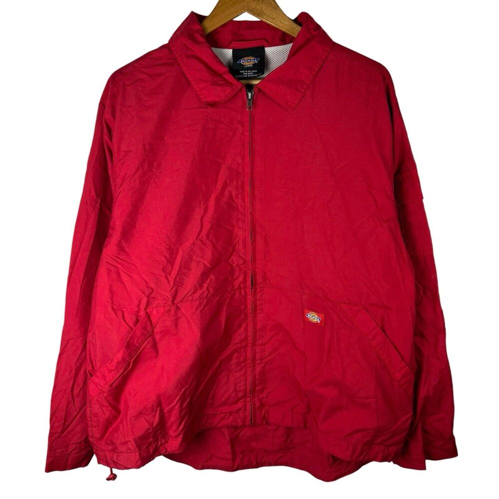 Dickies Mens Sz L Jacket Windbreaker Full Zip Lightweight Lined Work Mechanic